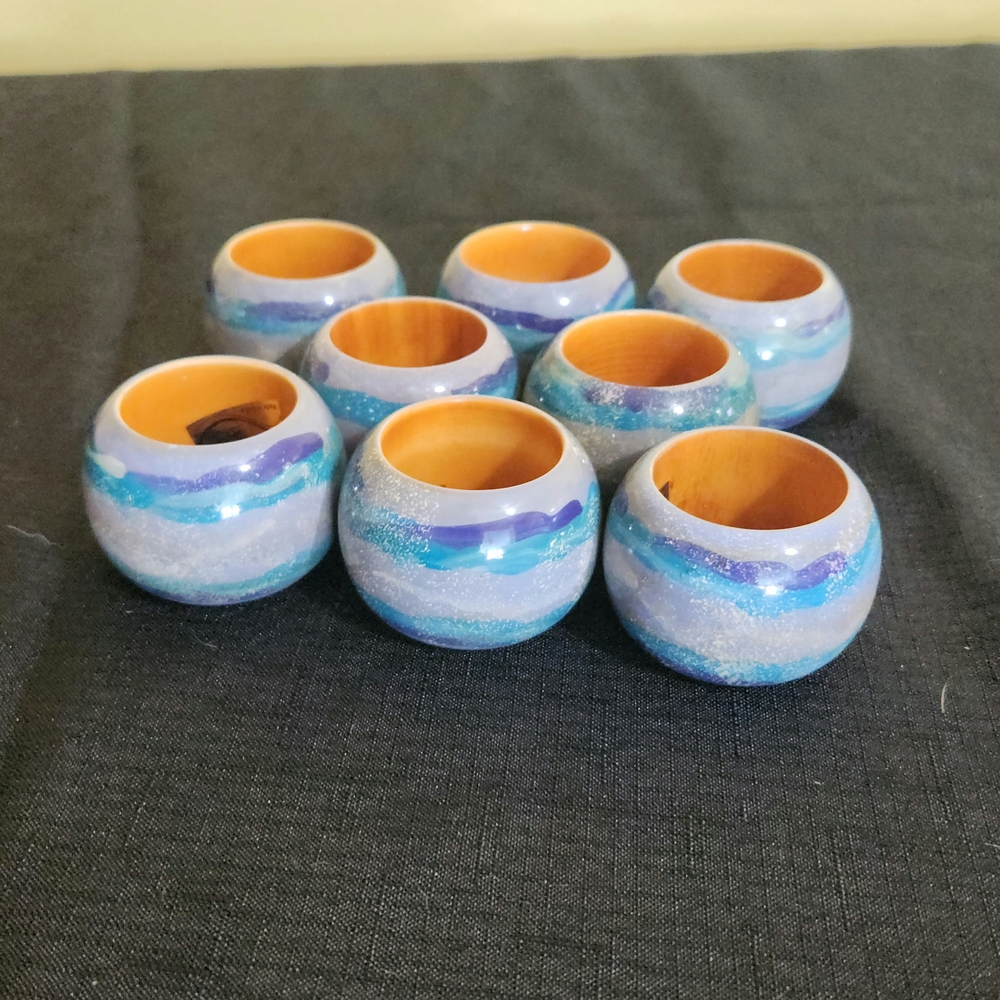 Simplex Elegant Blue and Tan Wooden Napkin Rings
